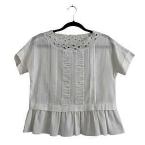 Kate Spade Eyelet Peplum Blouse with Ruching Size 0